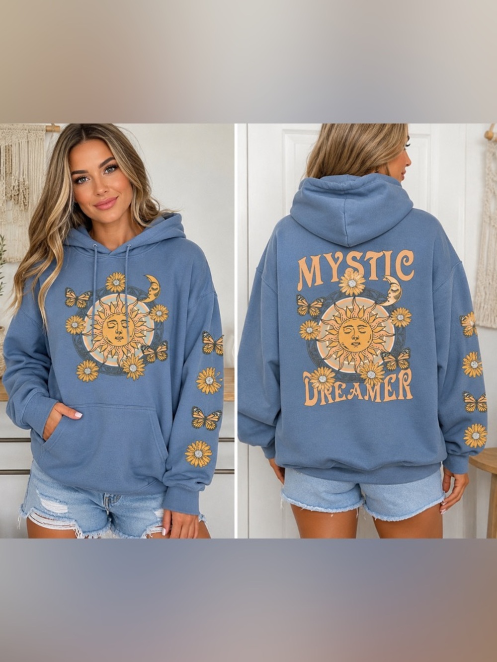 Obsessive Love Mystic Dreamer Celestial Graphic Hoodie XL Blue